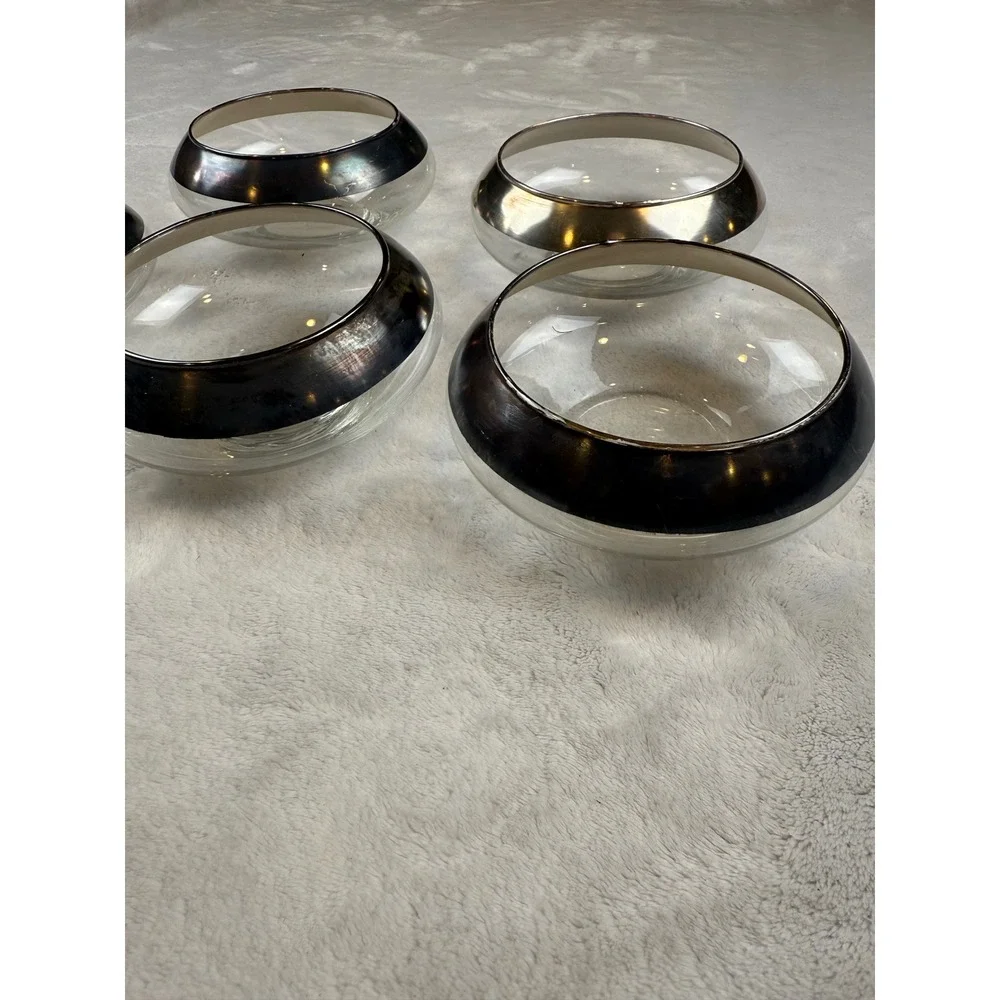 Set of 5 Glass Bowls with Metallic Bands Small Serving‎ Dishes